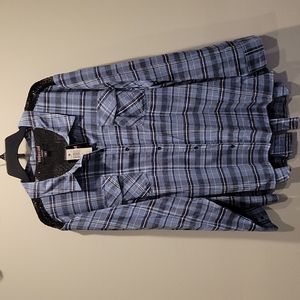 Flannel&Sequin hi-low button up, New w/ tags